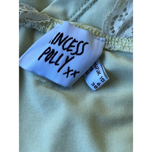 Princess Polly Y2K Crop Top Womens 6 Yellow Sleeveless Lace V-Neck Cottage Fairy - Picture 3 of 6